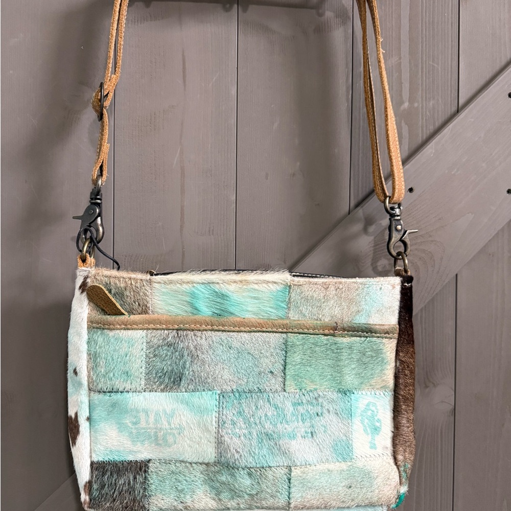 Myra Bag Patchwork Hide Crossbody Mint/Brown West… - image 1